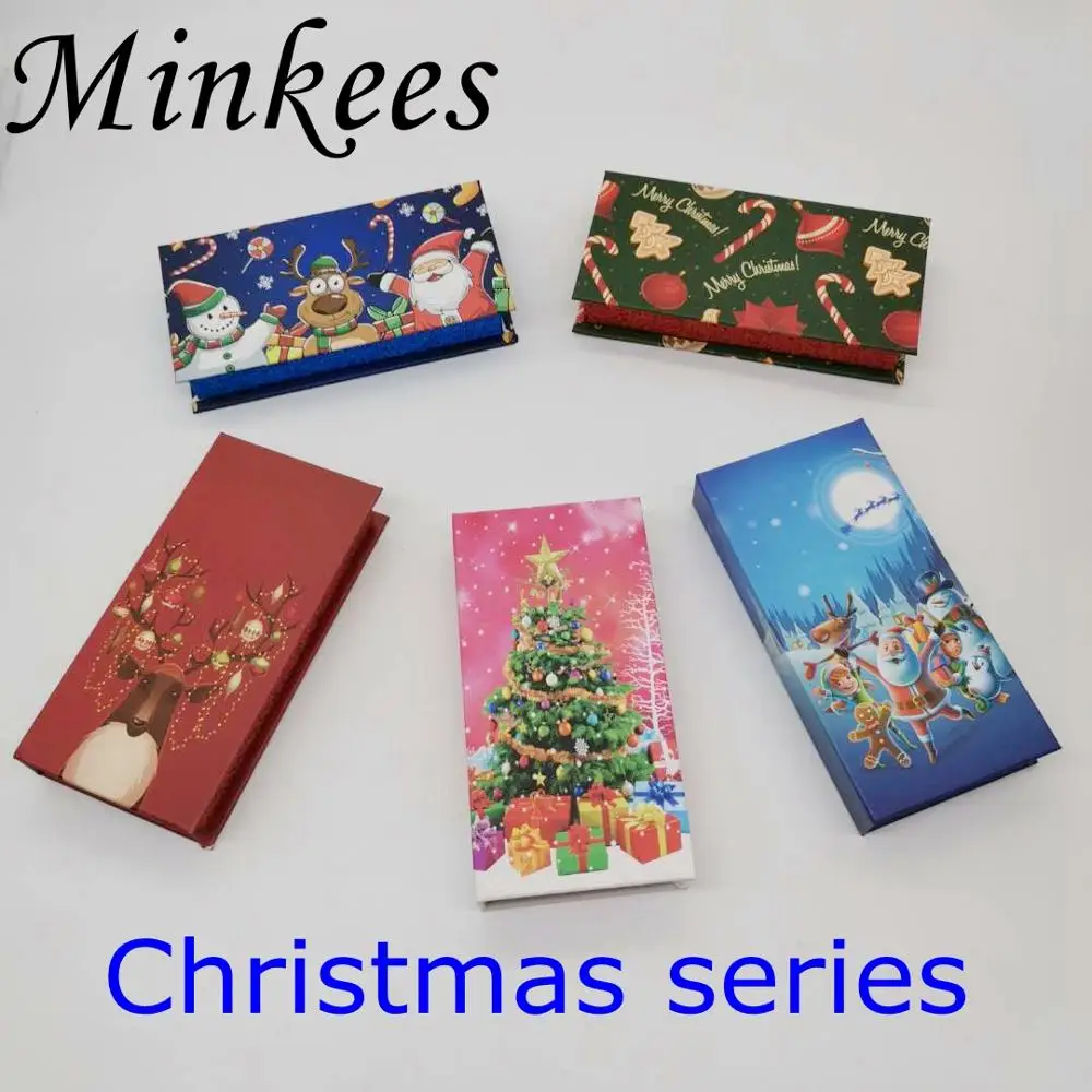 

Minkees New Wholesale Christmas 10/20pcs paper false eyelash packaging box mink eyelashes box Empty Eyelash Package Box
