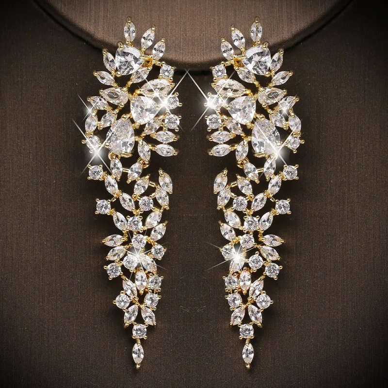 Drop Earrings Dangle Earrings Crystal Earrings Dome Teardrop Earrings Ekopdee Vintage Luxury Teardrop Zircon Drop Earrings For Women Charm Bling Leaf CZ Crystal Earring Wedding Party Fashion Jewelry