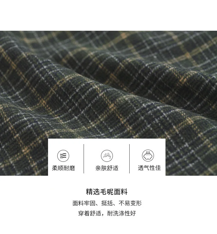 Vintage Plaids Clothes Loose Woollen Coat Women's New Checked Coat Baggy Silhouette Overcoat Tweeds Winter female Outerwear