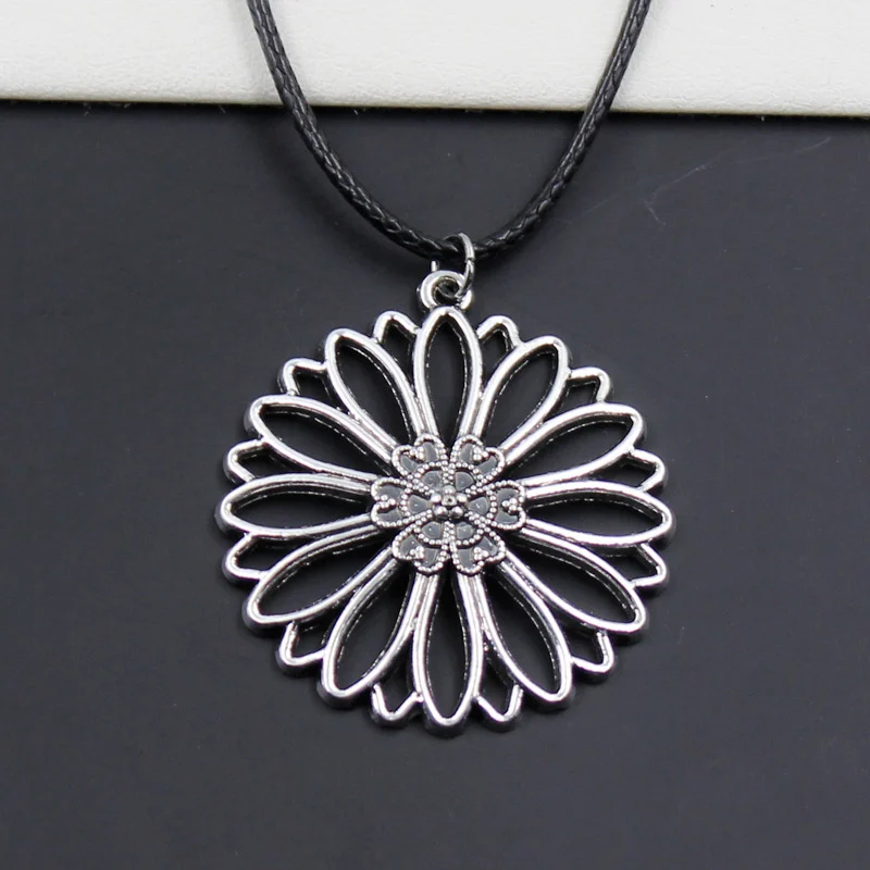 Fashion Hollow Flower Tibetan Silver Color Pendant Necklace Choker Charm Black Leather Cord Factory Price Handmade Gift | Украшения и