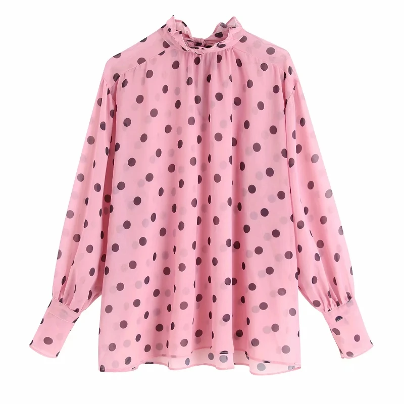 Женская милая шифоновая блуза в горошек с принтом розового цвета на каждый день, блузка с бантом сзади, шифоновая рубашка, шикарная перспективная блузка, топы LS4181