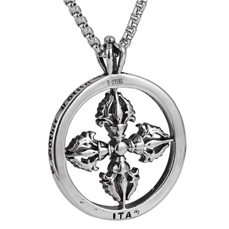 

EBay Supply of Goods Titanium Steel Cross Circular Ring Pendant Retro Punk Stainless Steel Hollow out Cross Vajra round Pendant