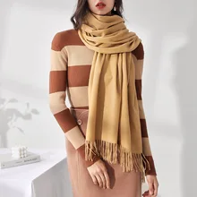 

2021 NEW Woman Scarf In Winter Solid Color Imitation Cashmere Scarf Mid-length To Keep Warm Sweet Fashion Fringed Scarf