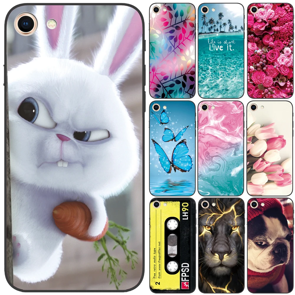 

GUCOON Silicone Cover for for iPhone 7 8 Plus 8plus Case Soft TPU Protective Phone Case Cartoon Wolf Rose Flowers Bumper Shell