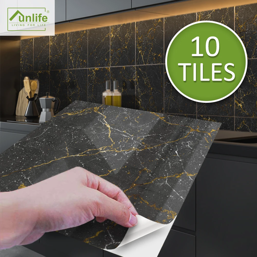 Funlife®Блестящий™15/20 см черного и золотого цвета Мрамор плитка Стикеры