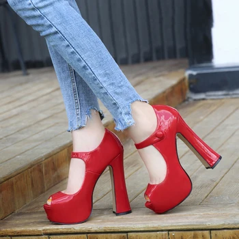 

MAIERNISI Pumps Female Shoes Fish Mouth Platform Women Pump Solid High Heels 14cm Shoes Pumps Sexy Shallow Single Ladies Shoes