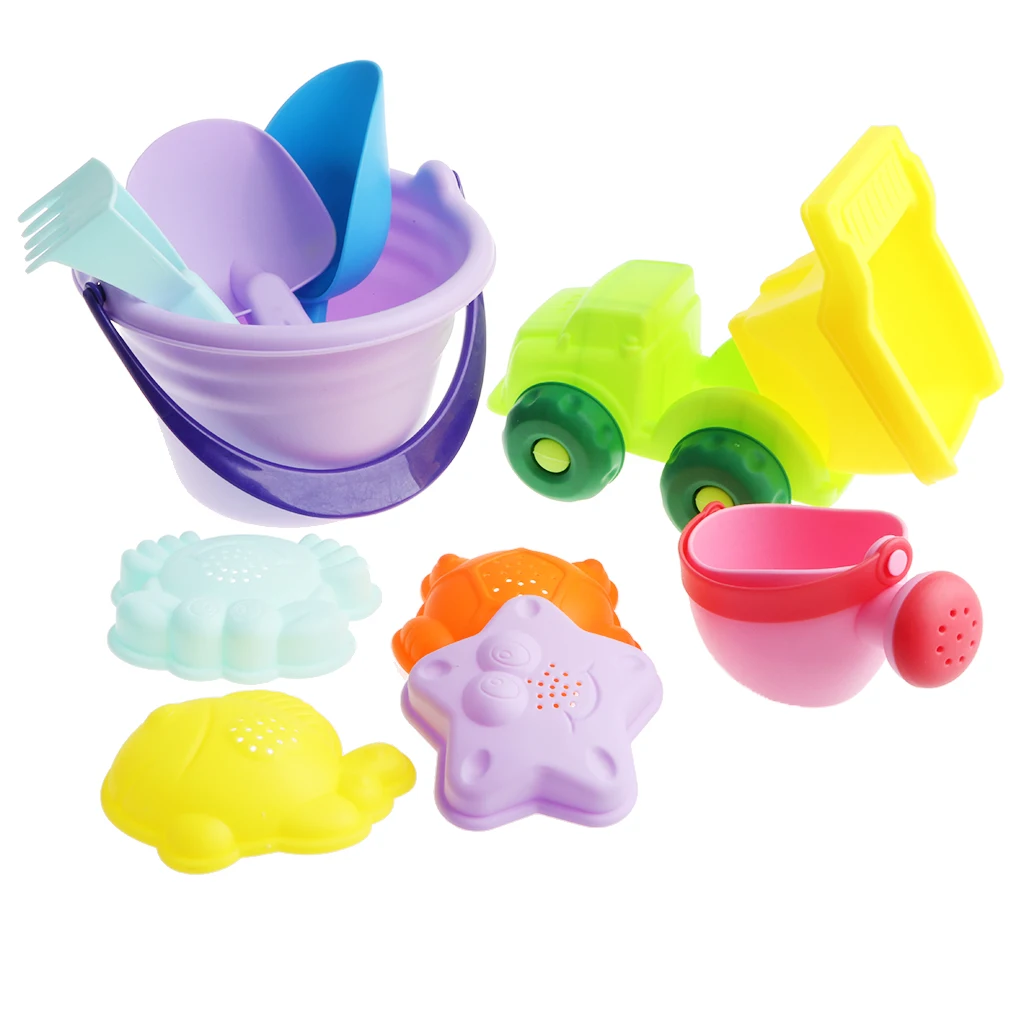 Beach Sand Toy Set with Car, Shovels, Rake, Bucket, Watering Can and Animal Molds, Sandbox Toy Children's Summer Gift