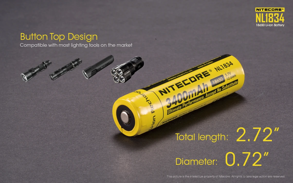 Nitecore NL1834 NL1832 NL1826 NL1823 rechargeable battery 18650 3.7V Li-ion Max 2A Protected Li-ion Button Top Battery blacklight flashlights