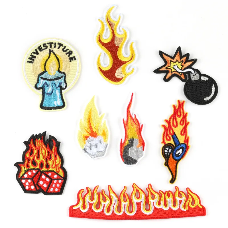 Nuovo Arrivo Fire The Flame Red Patch Iron On Transfer For Clothes Ricamo Badge Applique Adesivi Fai Da Te Forniture Per Cucire