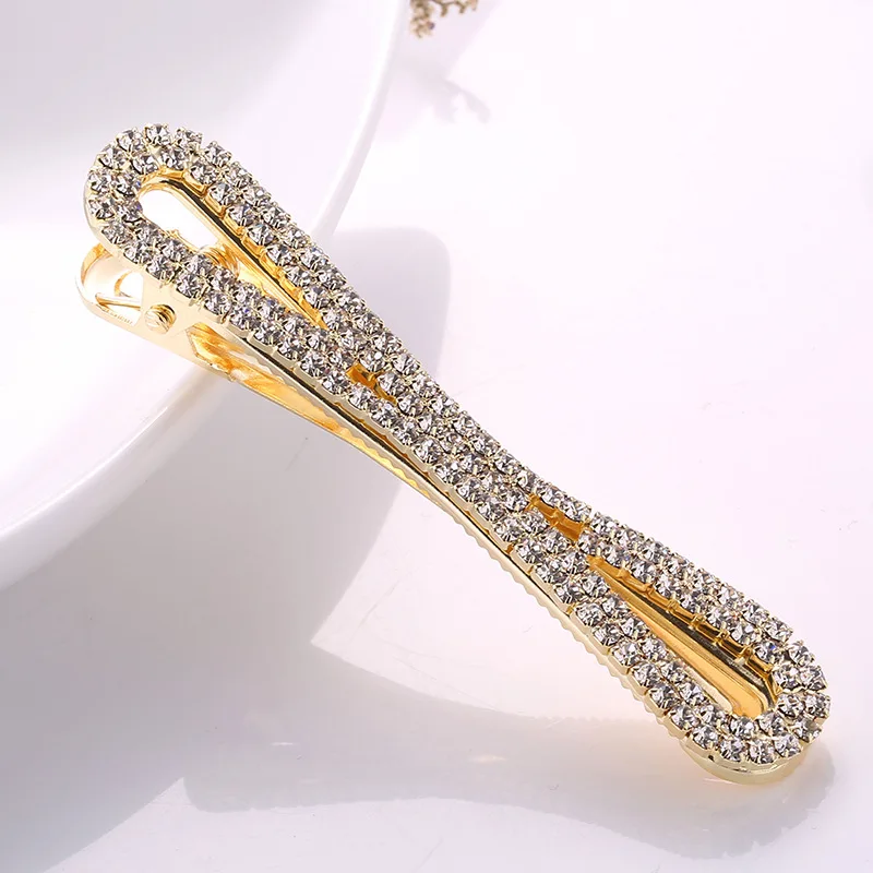 gold Новые женские корейские модные блестящие хрустальные стразы заколки для волос для женщин аксессуары для волос геометрические 8 формы заколки для волос - Цвет: gold