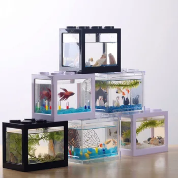 

Mini Multicolor Stackable Building Blocks Ecological Creative Aquarium Fish Spider Tank Small Reptile Pet Box Home Table Decor