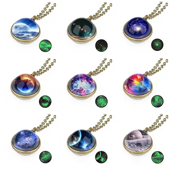 

10pcs Luminous Double-sided Glass Ball Necklace Pendant Solar System Universe Starry Necklace Birthday Gift Jewelry