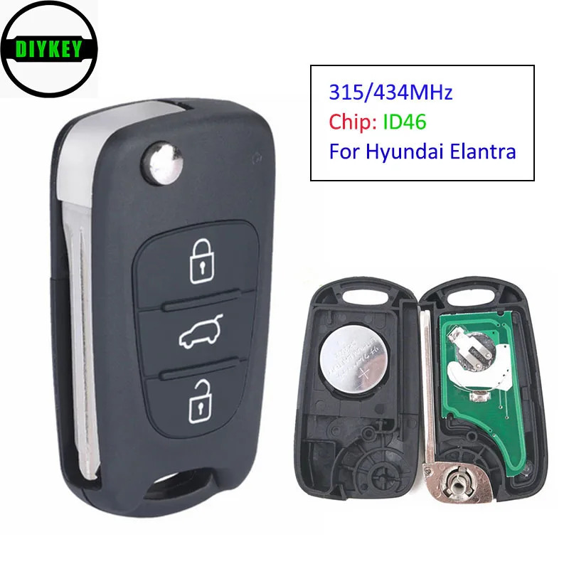 Новый необработанный складной дистанционный ключ DIYKEY с 3 кнопками 434 МГц/315 МГц