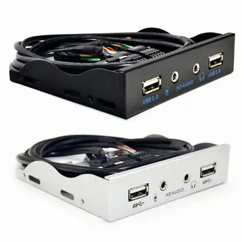 

Front Panel 3.5 inch 9Pin to 2 USB 2.0 Port HUB Splitter Floppy Bay HD Audio 3.5mm Earphone Jack Expansion for Computer PC