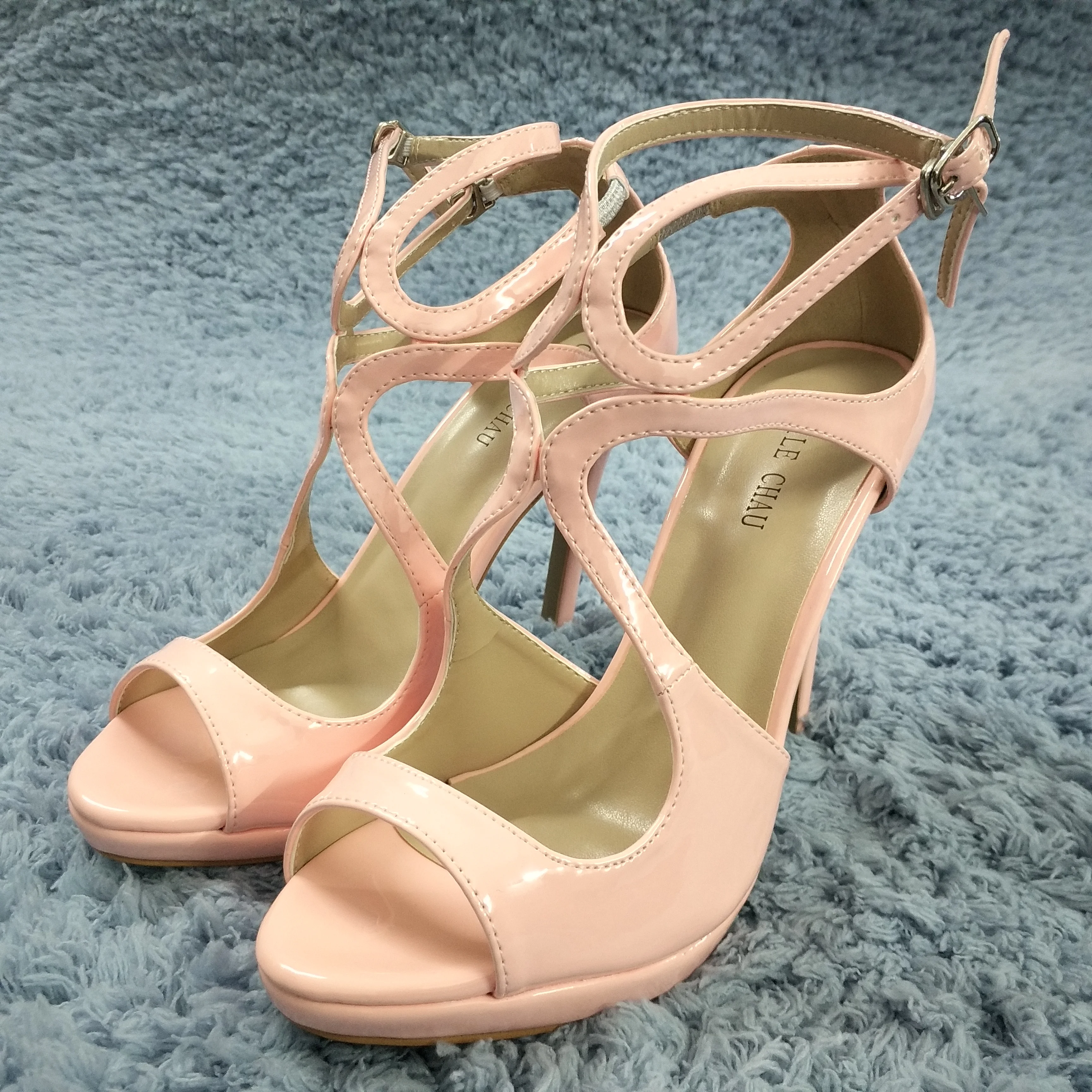 

Sexy Pink Patent Sandal High Heel Fiesta Party Women Sandal Summer New Open Toe Ankle Strap Stiletto Platform 12cm Heel Shoe