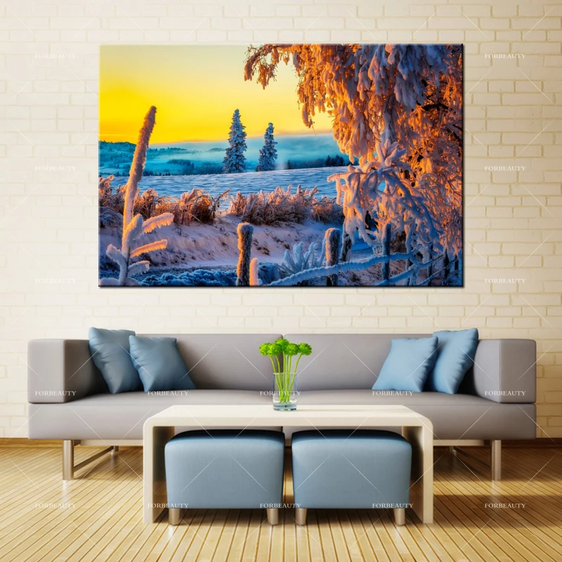 Forbeauty холст масляная живопись настенное искусство sky_sunset_nature _ winter_ice_frost печать