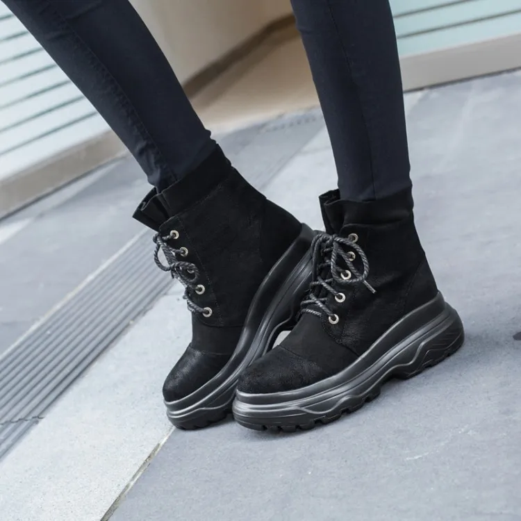 QPLYXCO plush Winter Snow Boots Women fur Warm Thick bottom Casual Short Boots lace up high quaitly shoes size 32-43 6218-5