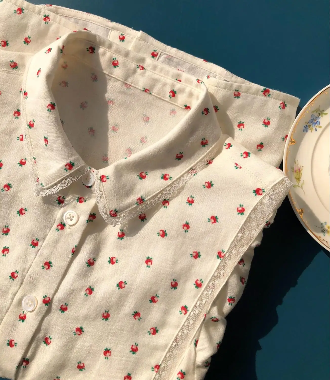 New Cotton Women Floral Print Loose Blouse Shirt Three Quarter Sleeve Cute Tops
