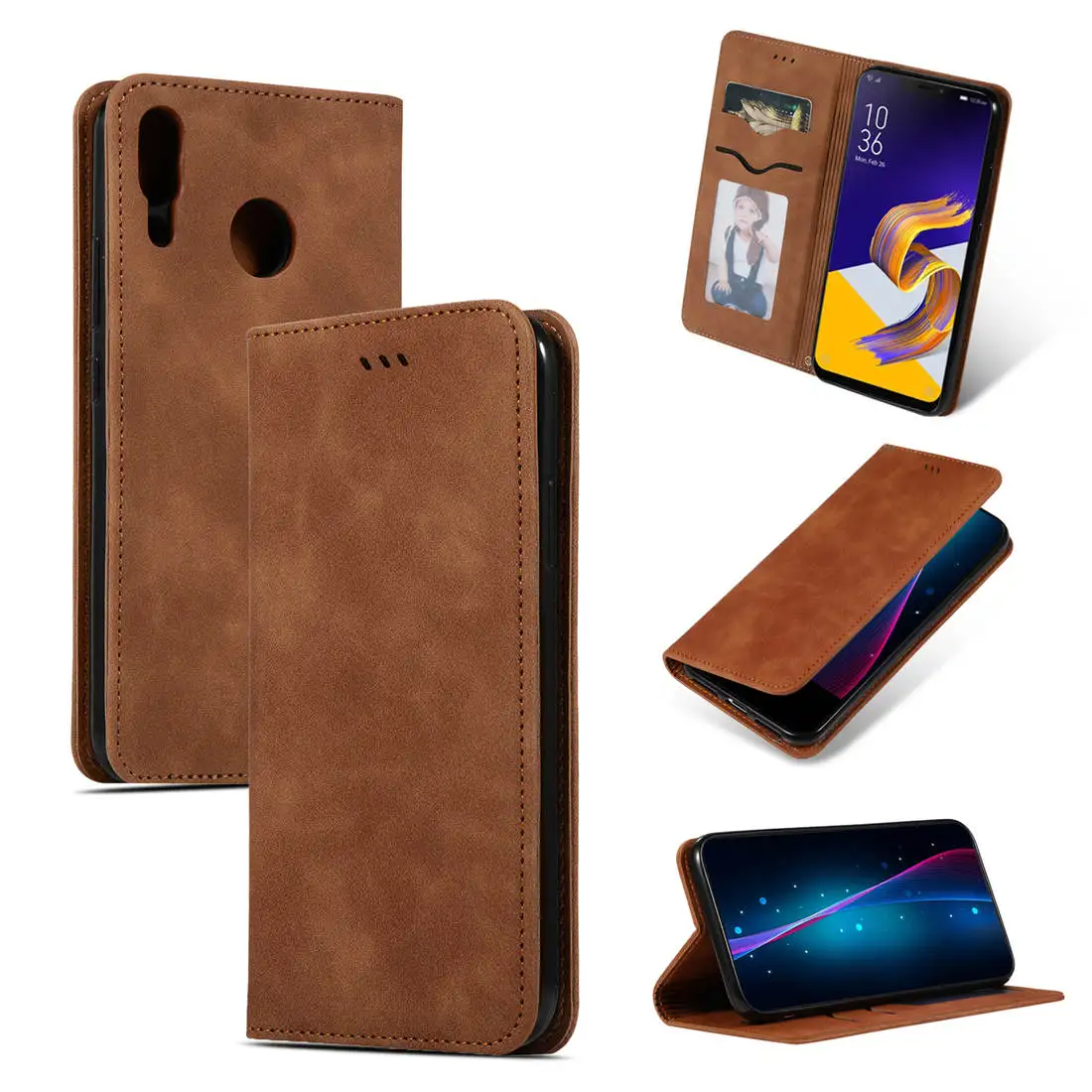 Коричневый Чехол из искусственной кожи чехол для Asus Zenfone 5 ZE620KL Zenfone 5z ZS620KL Магнитный кошелек откидной Чехол с отделением для карт - Цвет: Коричневый
