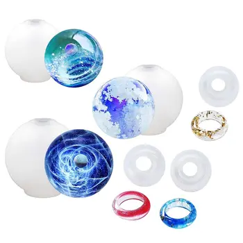 

3x Sphere Ball Resin Mold Flexible Mouth and No Leaking Assorted Sizes & 3Pcs Transparent Silicone Mould Dried Flower