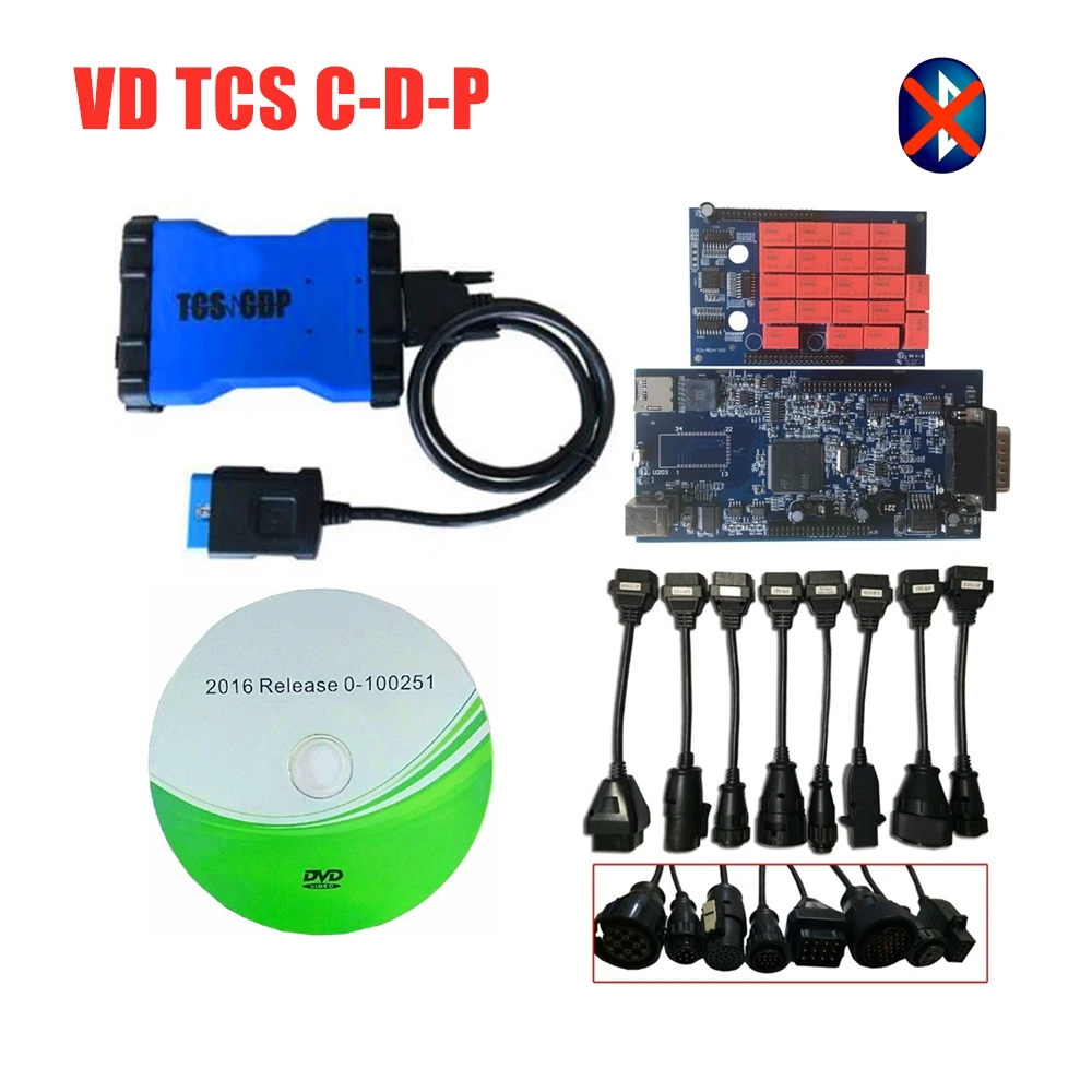 Новая модель VD TCS C-D-P PRO. R0 Keygen с Bluetooth сканер для автомобилей и грузовиков obd obd2 Диагностический Инструмент+ 8 шт. автомобильные/Грузовые кабели - Цвет: without bluetooth