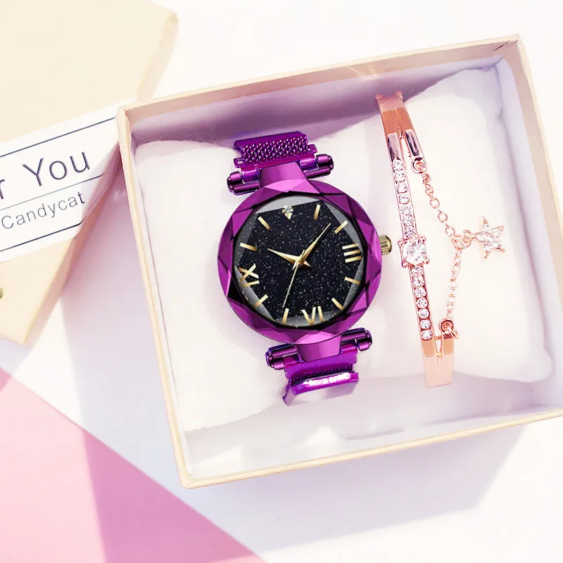 Звездное небо женские часы модные магнитные часы и браслет набор дамские наручные часы римский подарок часы Relogio Feminino