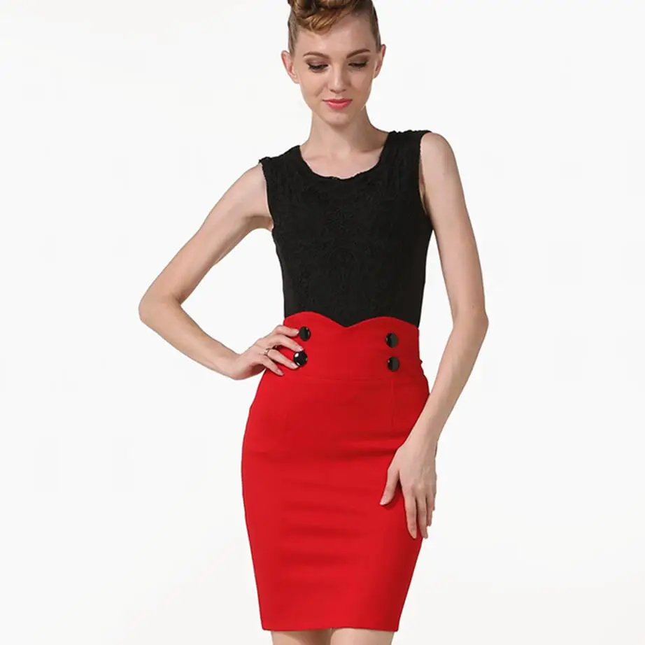 Юбка-карандаш с высокой талией размера плюс облегающая модная женская юбка миди красная Черная Женская юбка с разрезом модная Jupe Femme S 5XL