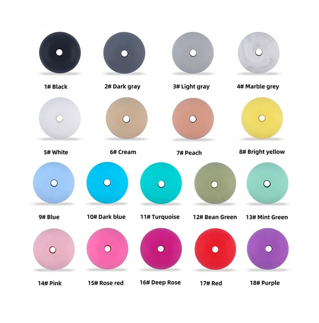 15mm Silicone Abacus Beads 20pcs Lentil Silicone Teether DIY Bead Food Grade Silicone Nursing Necklace Pearl Silicone Teething Mix Colour