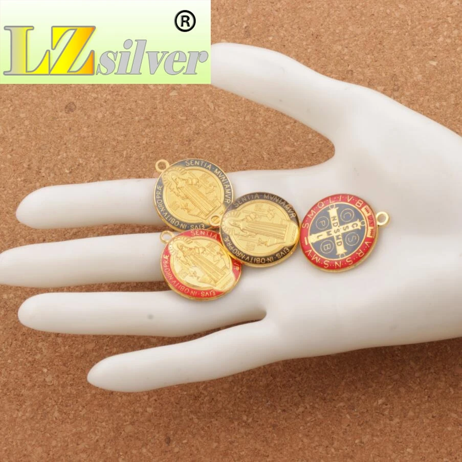 Enamel Saint Benedict Medal Cross Crucifix Smqlivb Beads 30pcs 23.2x27mm 3Colors Pendants   Jewelry DIY L1669