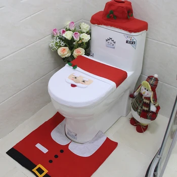 

3Pcs Christmas Toilet Seat Cover Set Rug Happy Santa Festive Set Bathroom Decoration Toilet Accessories