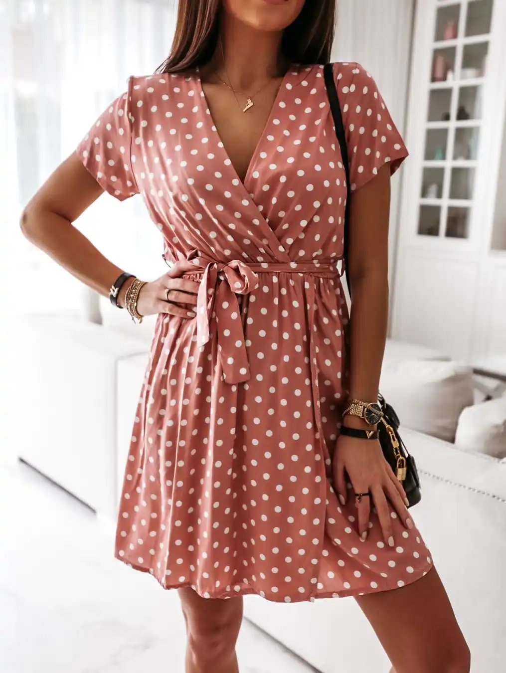 ladies red polka dot dress