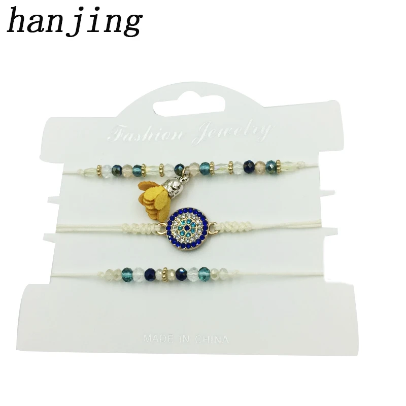 

3 pcs / set 2019 femme handmade friendship charm woven unique bohemian flower rhinestone crystal bead bracelets set for women