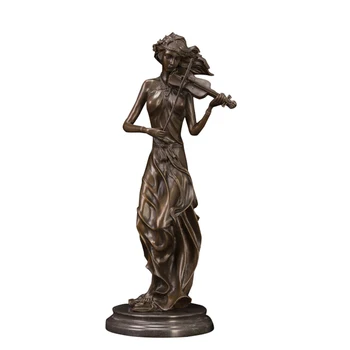 

ArtsHom DS-115 Female Violin Player Statue Sculpture Bronze Western Sexy Young Woman Violinist Figurine Artwork for Indoor Decor