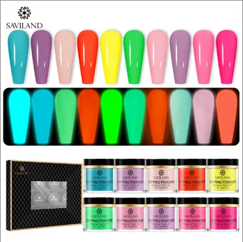 

SAVILAND 2020 New Acrylic Powder Glow In The Dark Nails Dipping Powder Glitter Pink Manicure Set No Uv LED Needed Nails Art