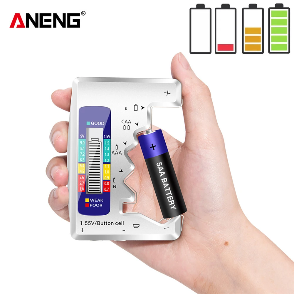 Digital Battery Tester - LCD Display For C/D/AA/9V & Button Cell Capacity Check