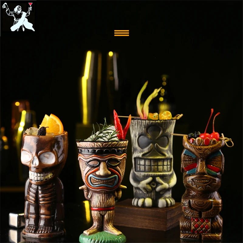 Taza Tiki De Cerámica Hawaiana - 350 Ml, Para Cócteles, Fiestas Temáticas O Decoración