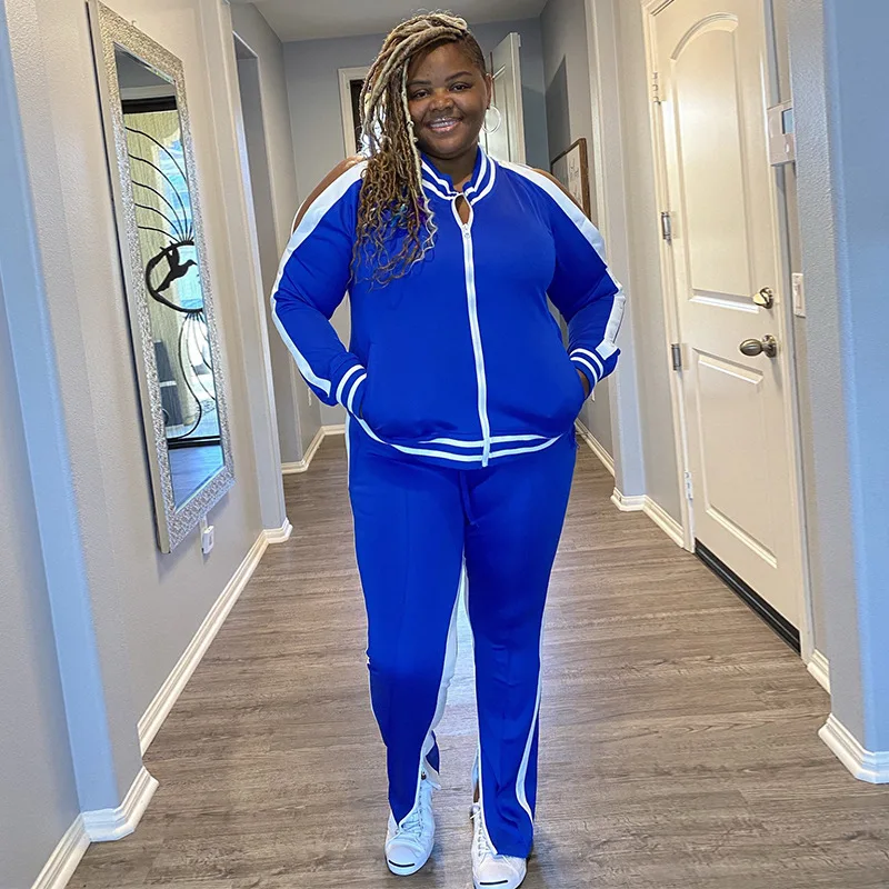 

Chifirena Plus Size Casual Women Tracksuit Cold Shoulder Tops and Workout Pants Two Piece Set Sportwear Suits Running Outfits