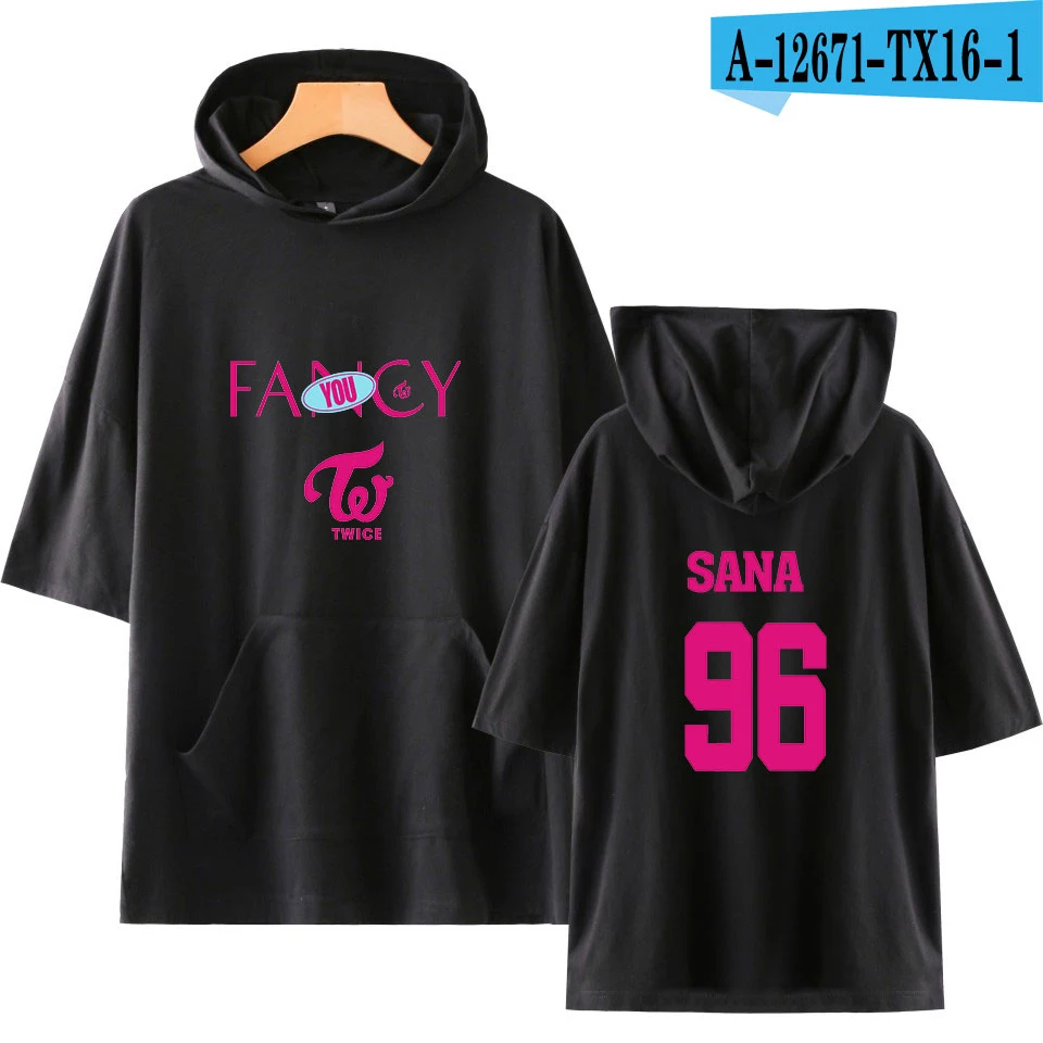 Новая корейская мода Kpop Twice Fancy футболки Harajuku с капюшоном футболки для женщин/мужчин короткий рукав толстовка футболка хип-хоп рубашки хип-хоп - Цвет: black5