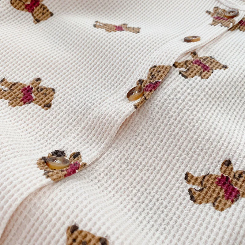 Autumn Baby Boy Bear Jumpsuits Waffle Rompers