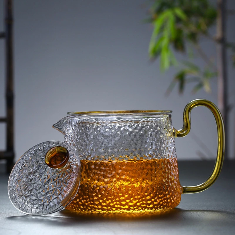 550ml Hammer stripe pot Glass cup teapot single pot Kungfu bubble teapot tea high temperature filter flower teapot tea set