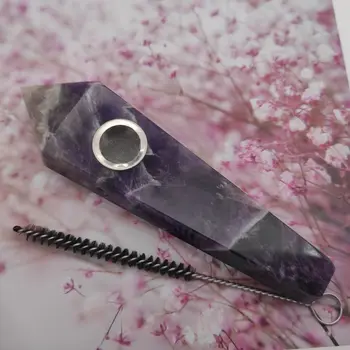 

1pc Natural dream Amethyst quartz Crystal Smoking Pipe+1 brush