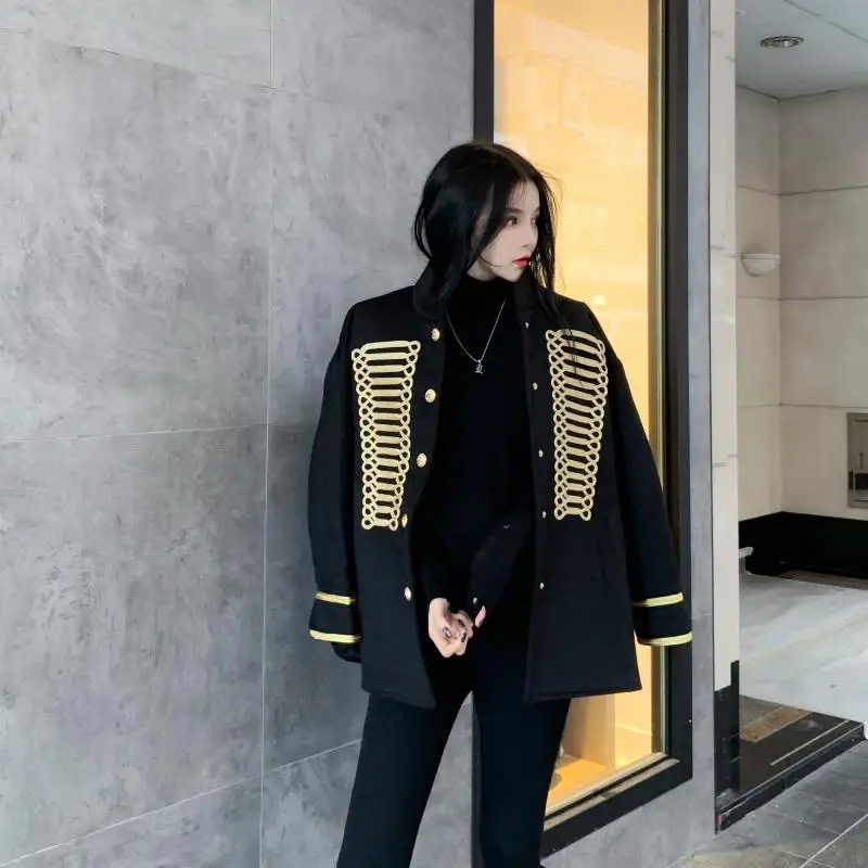 Mid-length Woolen Jacket Women's Winter New Style Korean-style Single Breasted Palace Style Embroidered Thick Woolen Overco