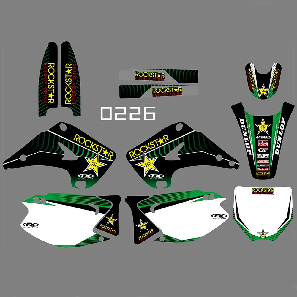 

Full Graphics Decals Stickers Kit Custom Number Name Glossy Stickers Waterproof for KAWASAKI KX125 KX250 2003-2012