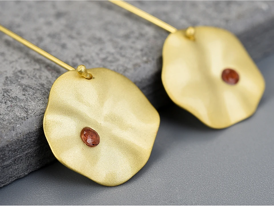 Lotus Fun, 18 k, Золотой лотос, листья, висячие серьги, настоящее 925 пробы, серебро, натуральный, ручной работы, хорошее ювелирное изделие, серьги для женщин, бижутерия