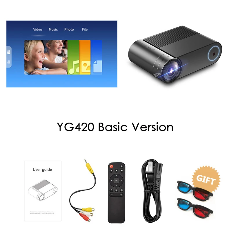 Basic ALSTON YG420 Full HD проектор 3800 люмен Домашний кинотеатр видео проектор HDMI VGA AV USB с подарком - Цвет: Basic