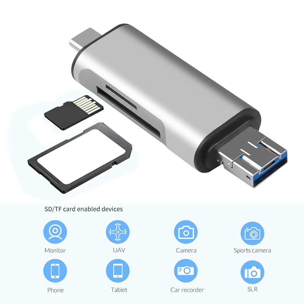

Kebidu Portable 3 In 1 OTG Type C Card Reader USB 3.0 USB A Micro USB Combo To 2 Slot TF SD Card For Smartphone PC Fast Transfer