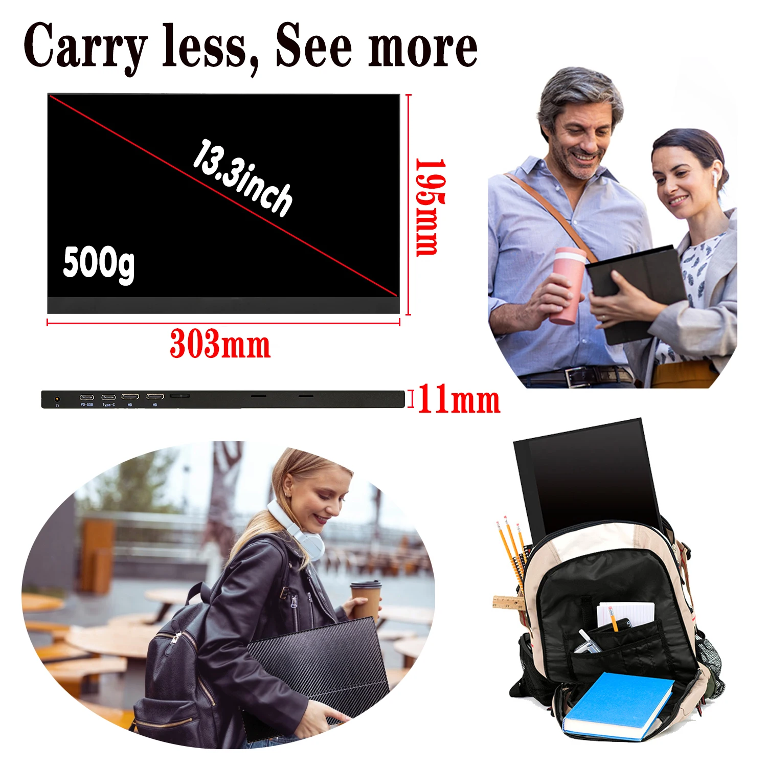 US $132.79 Thin Portable Monitor IPS Screen 133 USB Type C Hdmi For Laptop Phone Xbox Switch PS4 LCD Gaming Display