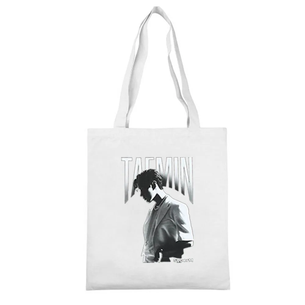 TAEMIN-white Kpop, Холщовая Сумка на плечо с принтом суперма, сумки для покупок, сумка BAEKHYUN TAEYONG MARK TEN, сумки для хранения, Эко сумка, коллекция болельщиков, подарки - Цвет: TAEMIN-white