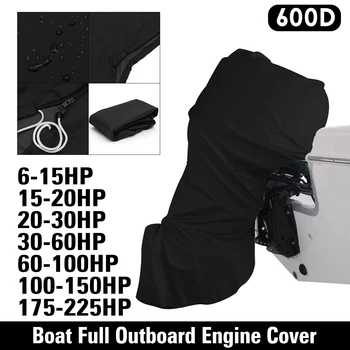 

600D 6-225HP Boat Full Motor Cover Outboard Engine Protector for 6-225HP Boat Motors Black Waterproof