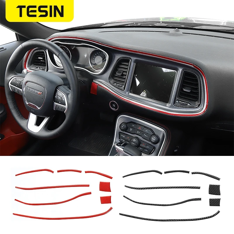 

TESIN Carbon Fiber Car Center Control Dashboard Panel Decoration Strips for Dodge Challenger 2015+ Interior Accessories